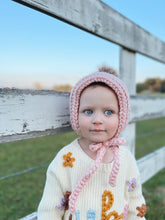 Load image into Gallery viewer, Blue crochet bonnet
