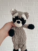 Load image into Gallery viewer, Mini Racoon Crochet Lovey Toy
