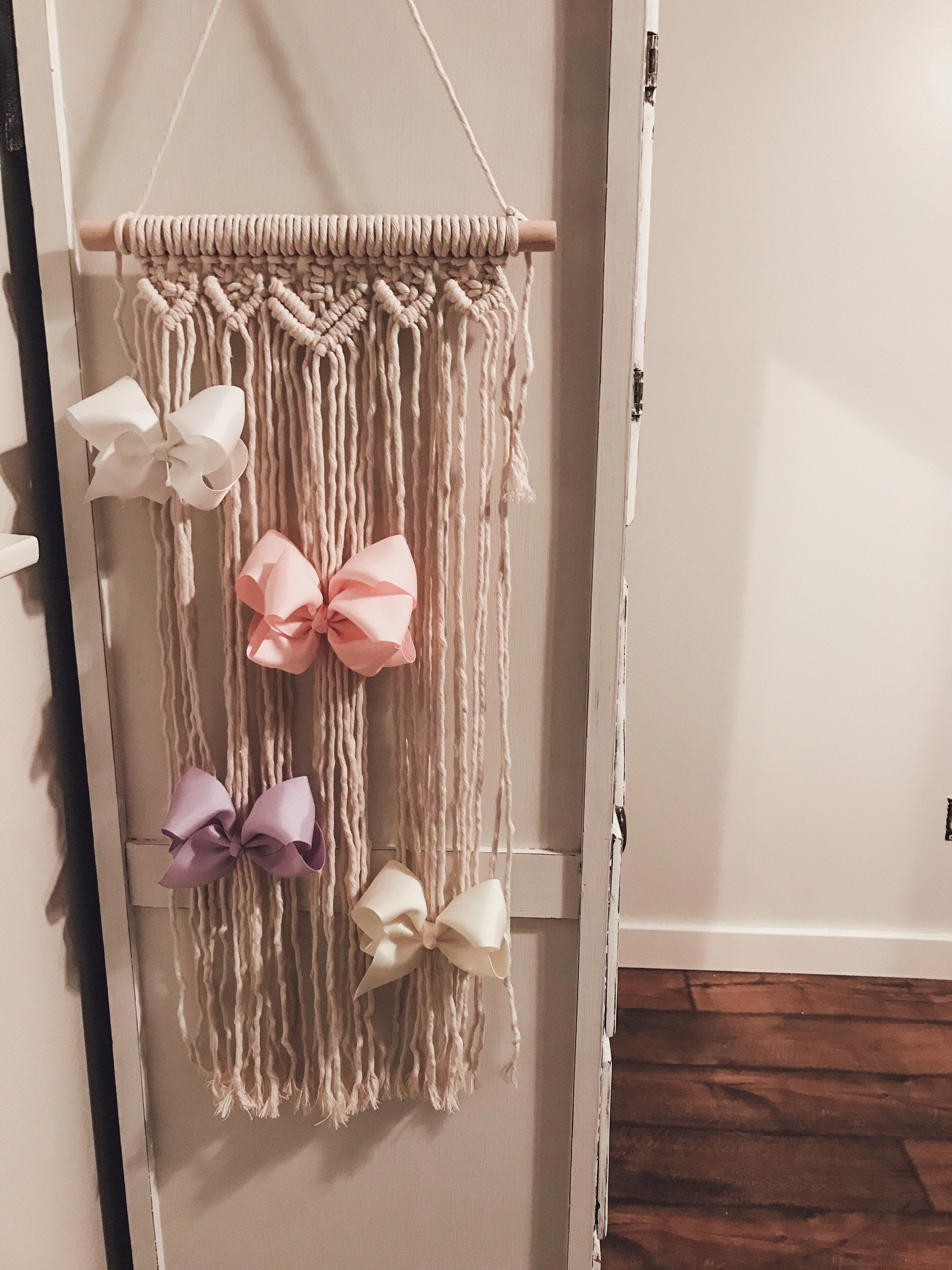 Macrame Hair Bow Holder Girl's Bows Wall Organizer Hair Clips Hanger Boho  Hairpins Storage Bowknots Holder Bohemian Baby Girl Room Decor 